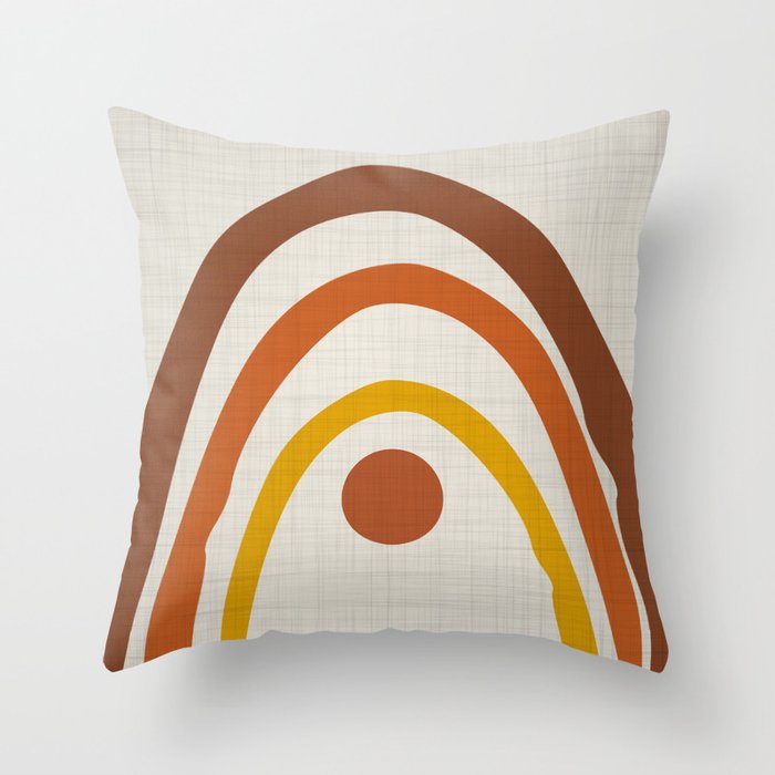 Bold Arches Curvature | Abstract Minimalist Fabric | Beige Warm Orange Terracotta Yellow Throw Pillow
