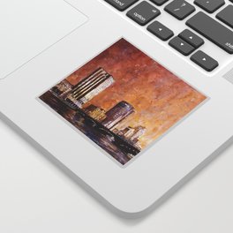 Watercolor painting of skyscrapers of downtown Grand Rapids at sunset- Michigan Sticker