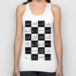 Black and White Drawing Gingham Boobs Unisex Tank Top