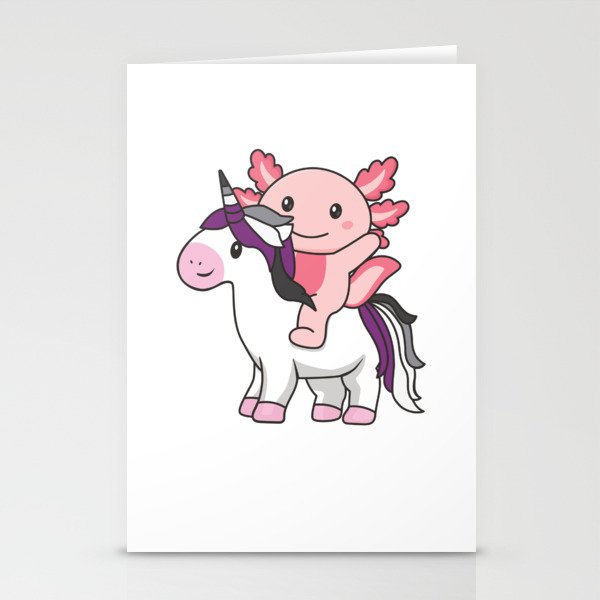 Asexual Flag Pride Lgbtq Axolotl On Unicorn Stationery Cards
