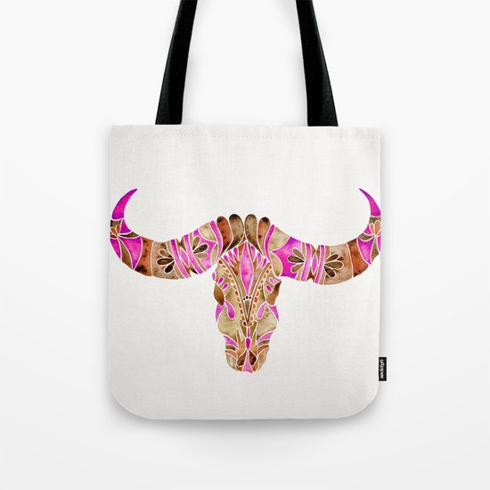 Water Buffalo Skull – Pink & Brown Tote Bag