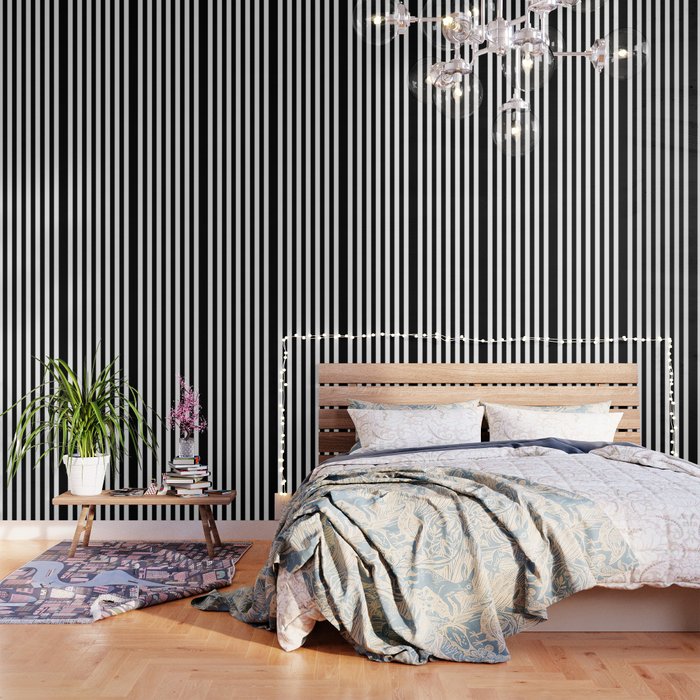 Parisian Black White Stripes Vertical Wallpaper By Vintageappeal623 Society6