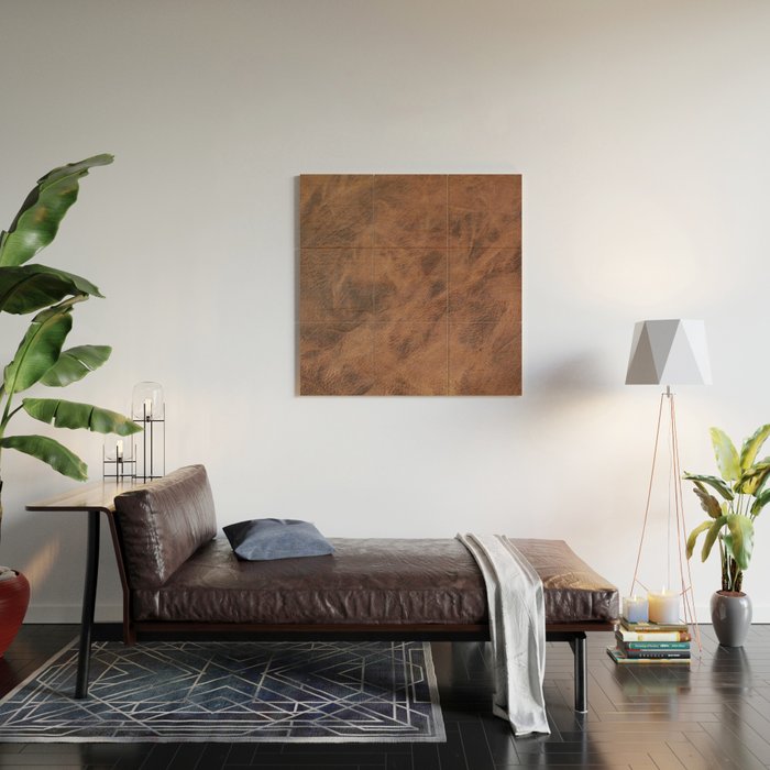 Old Tan Leather Print Texture Cowhide Wood Wall Art By Koovox