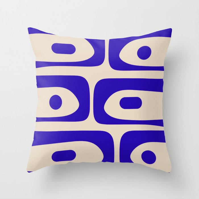 Mid Century Modern Piquet Abstract Pattern in Cobalt Blue and Beige Throw Pillow
