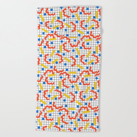 Primal - memphis throwback squiggle circle geometric grid lines dots trendy hipster 80s retro cool Beach Towel