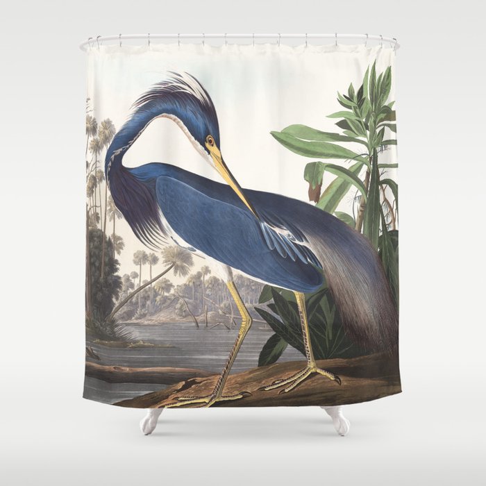 Louisiana Heron Bird Blue Yellow Painting Shower Curtain