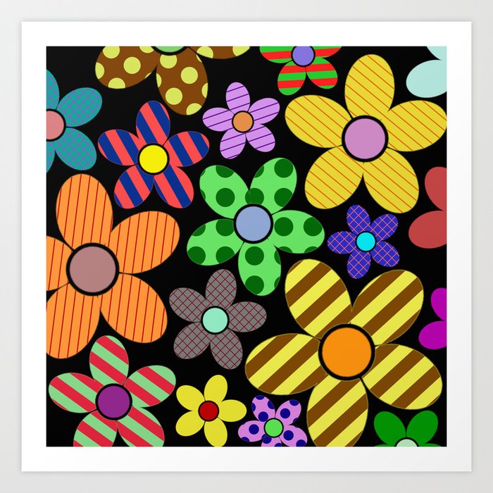 Funky Flowery Pattern - Abstract, Retro Design Art Print