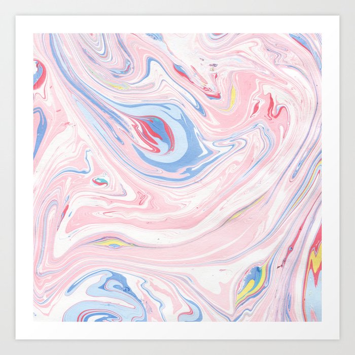 Blush Pink Blue Pastel Abstract Hand Painted Watercolor Marble Art Print By Pink Water Society6