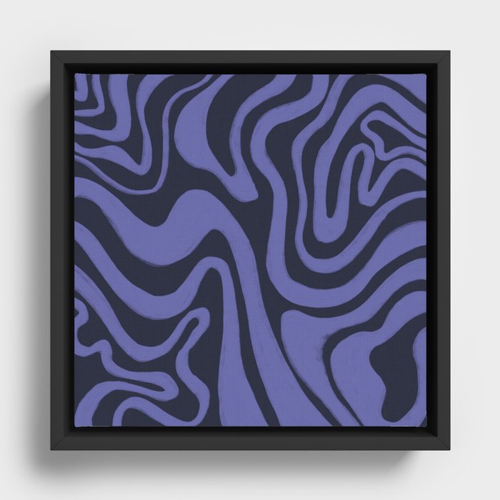 Maritime Blue + Very Peri Liquid Swirl, Hand-Painted Framed Canvas