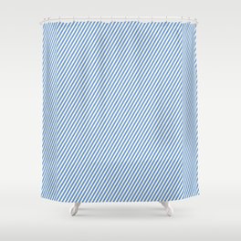 [ Thumbnail: Cornflower Blue and Light Yellow Colored Lined Pattern Shower Curtain ]