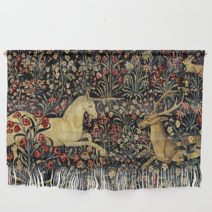 Medieval Unicorn Midnight Floral Garden Wall Hanging