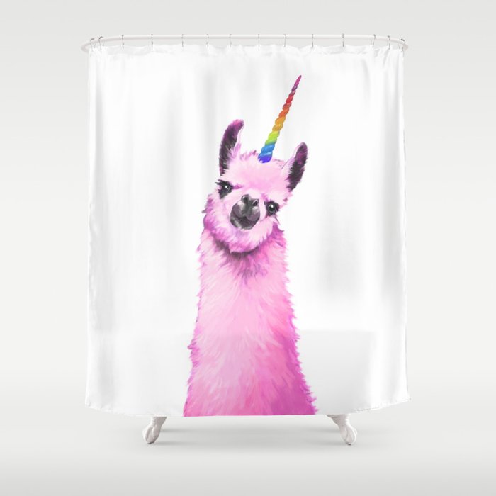 Pink Llama Unicorn Shower Curtain By Bignosework Society6