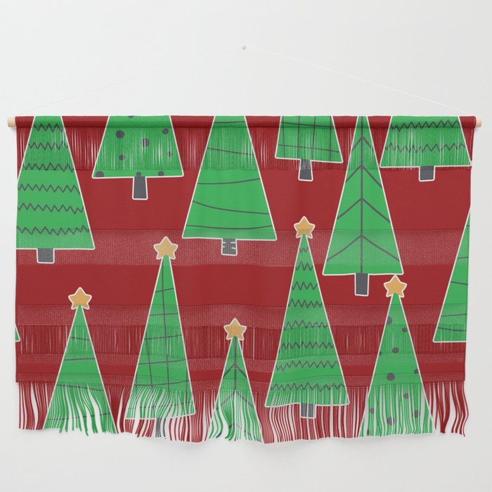 christmas trees in red Wall Hanging