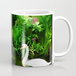 Swan Family and Spring Flowers Oil Painting 1 Coffee Mug