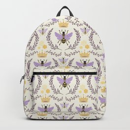 Queen Bee - Lavander Purple and Yellow Backpack | Lavender, Nature, Insect, Insects, Queen, Honeycomb, Royal, Yellow, Pattern, Honeybees 