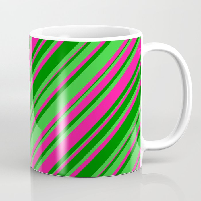 Deep Pink, Green & Lime Green Colored Lines Pattern Coffee Mug