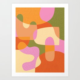 Bright Color Block Shapes Art Print | Wavy, Pattern, Colorful, Abstract, Graphicdesign, Organic, Modern, 80S, Pink, Orange 