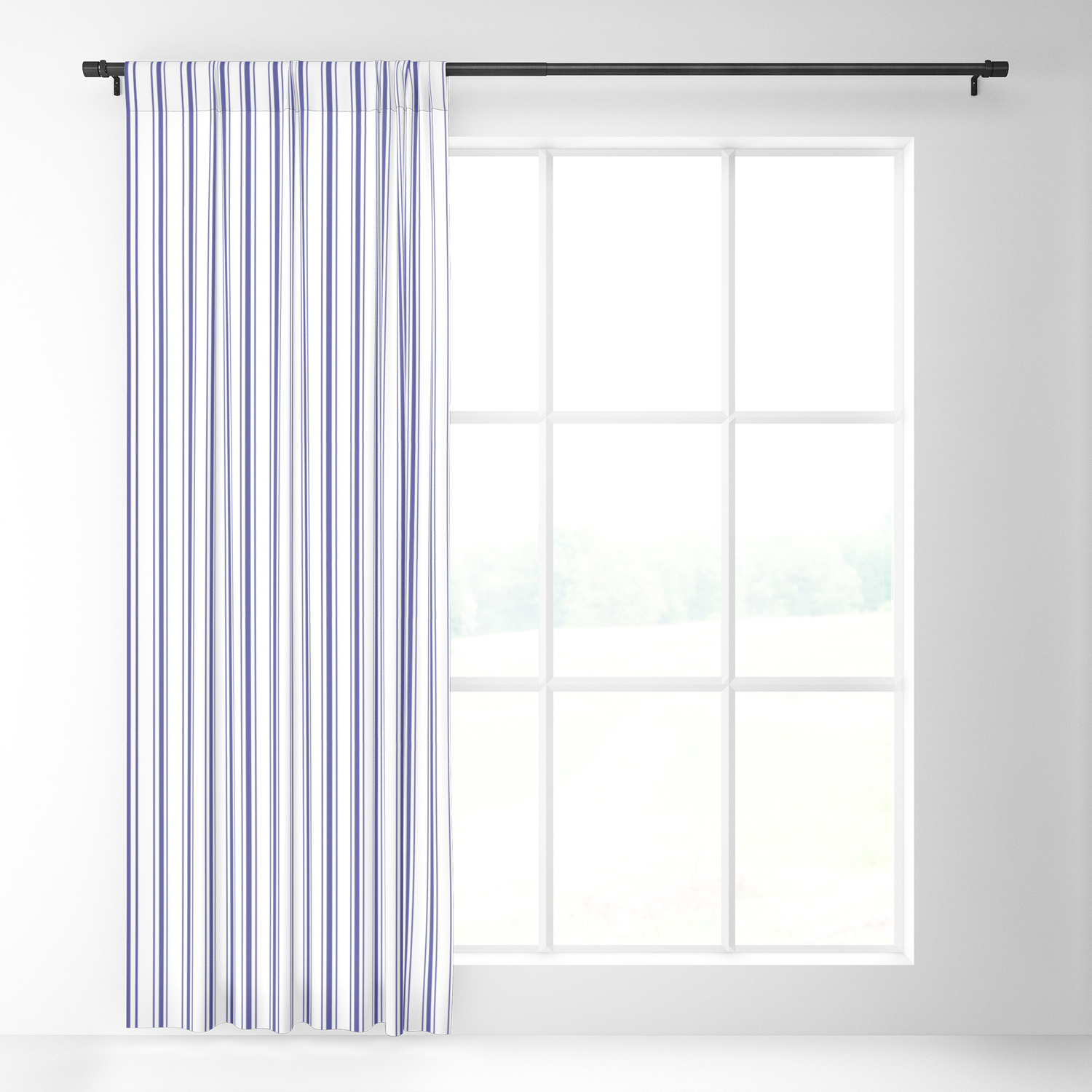 Navy Blue On White Mattress Ticking Stripes Blackout Curtain By
