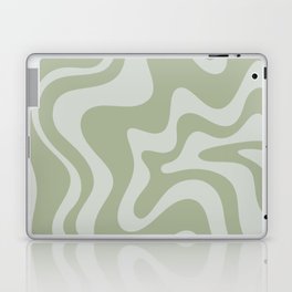 Liquid Swirl Retro Abstract Pattern in Sage Green and Light Sage Gray Laptop Skin