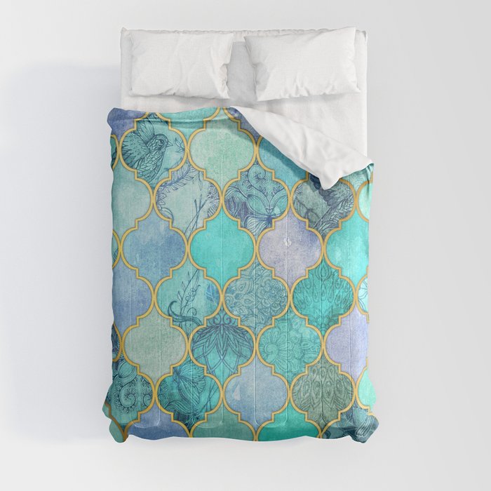 Cool Jade & Icy Mint Decorative Moroccan Tile Pattern