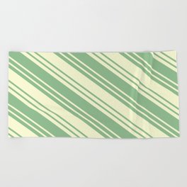 [ Thumbnail: Dark Sea Green & Light Yellow Colored Stripes/Lines Pattern Beach Towel ]