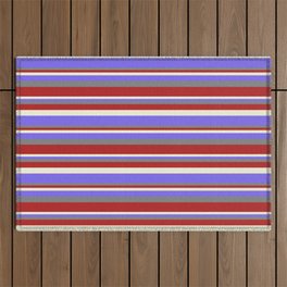 [ Thumbnail: Gray, Red, Beige & Medium Slate Blue Colored Stripes Pattern Outdoor Rug ]