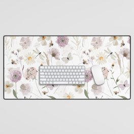 Cute Watercolor Spring Flowers Meadow Desk Mat