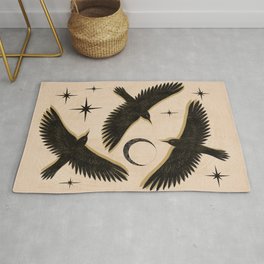 Black birds flying with the Moon Rug