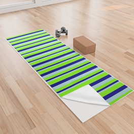[ Thumbnail: Powder Blue, Dark Blue, and Chartreuse Colored Lines Pattern Yoga Towel ]