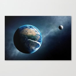 Earth and moon space view Canvas Print