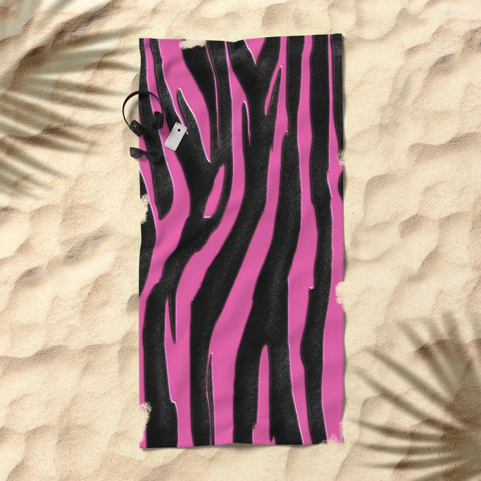 Bright Pink Black Zebra Print Beach Towel By Serigraphonart