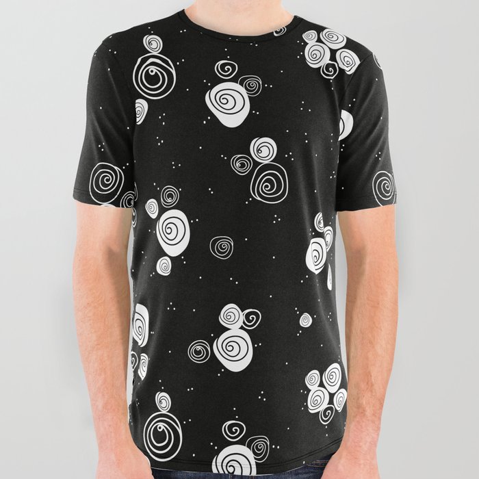 Black and white doodle flower pattern with cute roses All Over Graphic Tee