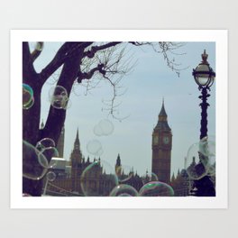Bubbles & Ben (London, England) Art Print | Photo, Tree, Westminister, Bubble, Clock, Church, Benjamin, City, Bubbles, Vintage 