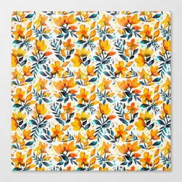 Flourishing Florals – Orange & Teal Canvas Print