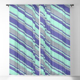 [ Thumbnail: Aquamarine, Slate Gray, and Blue Colored Pattern of Stripes Sheer Curtain ]