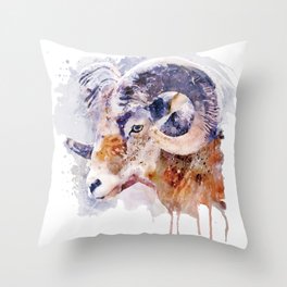 Bighorn Sheep watercolor portrait Throw Pillow