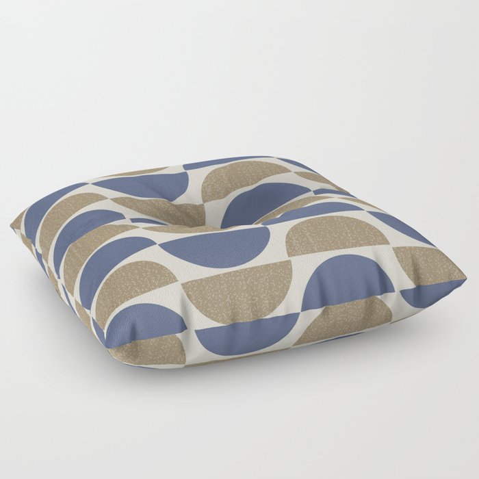 Big minimalistic textured semi-circle geometric pattern – blue and tan Floor Pillow