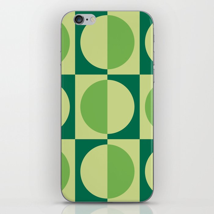 Retro Geometric Half Square and Circle Pattern 470 Green iPhone Skin