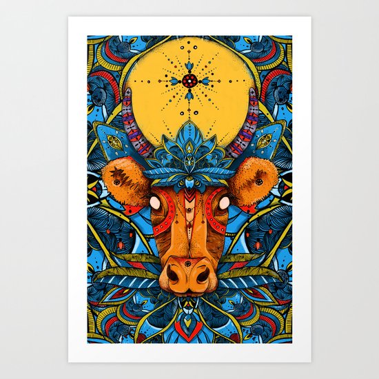 Holy Cow! Blue Lotus Mandala. Art Print