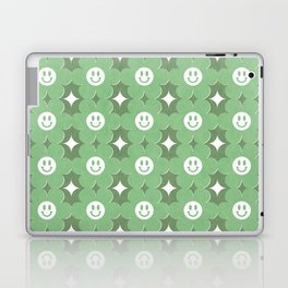 Retro happy smiley blooms pattern  # green tropical Laptop Skin