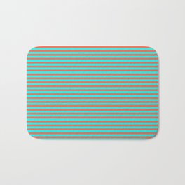 [ Thumbnail: Red and Cyan Colored Stripes/Lines Pattern Bath Mat ]