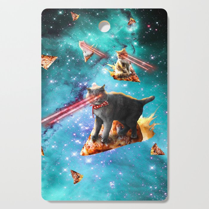 Space Laser Eye Cat Riding Pizza, Galaxy Cats Cutting Board