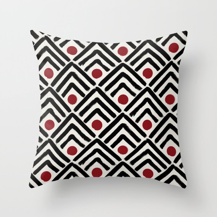 Black & classic blood red chevrons & spots Throw Pillow