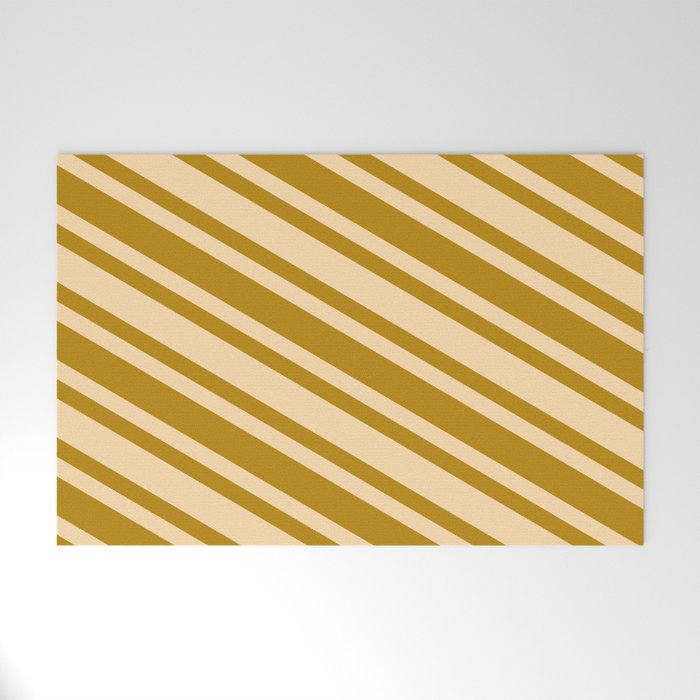 Dark Goldenrod & Tan Colored Lines/Stripes Pattern Welcome Mat