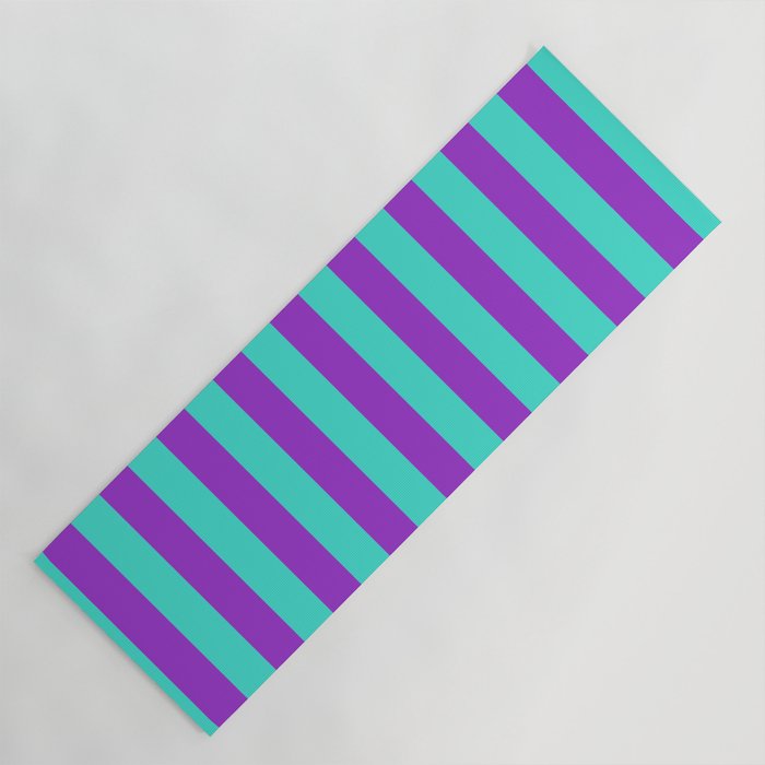 Turquoise and Dark Orchid Colored Striped Pattern Yoga Mat