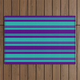 [ Thumbnail: Light Sea Green & Indigo Colored Stripes Pattern Outdoor Rug ]