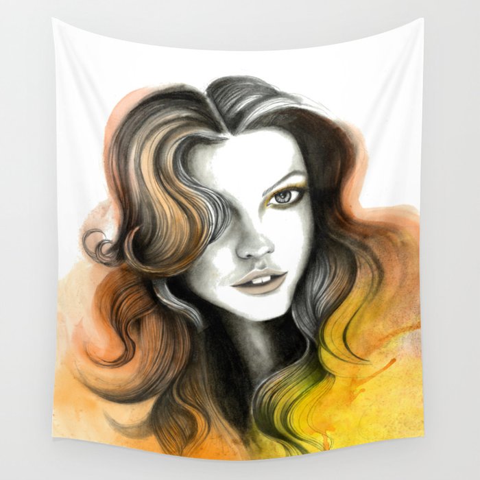 Yellow and Orange Flame Hair Wall Tapestry