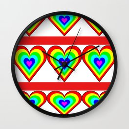 Rainbow Colored Hearts Textured Pattern Wall Clock