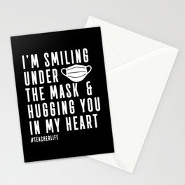 Teacher Smiling Under Mask Hugging In Heart Stationery Card
