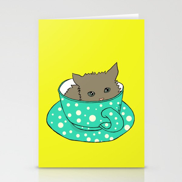 Kitten In A Teacup Stationery Cards | Drawing, Digital, Graphic-design, Kitten, Cat, Kitten-in-teacup, Tea, Cup, Mug, Kitty